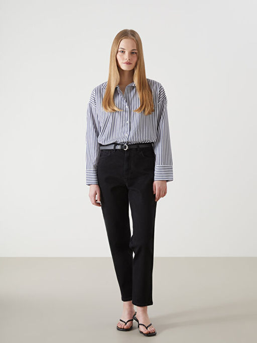 Beli Kemerli Mom Fit Kad?n Jean Pantolon