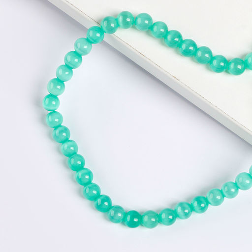 Бусины из натурального камня «Кошачий глаз» набор 50 шт.,1 шт. — 8 мм, светло-зелёный