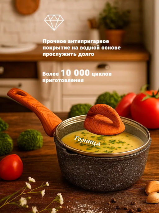 Ковш 1,5л. Гармония МРАМОР пласт/руч. с кр. (п/у), кш1811мр,, - Горница фото 4