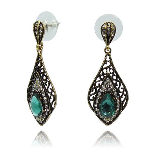 Серьги Любава с гранеными вставками изумруд, под золото - Agat77 фото 2