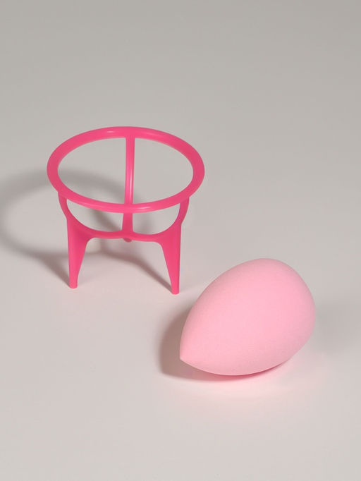 Спонж для макияжа «Капля», 6×8 см, с подставкой, розовый