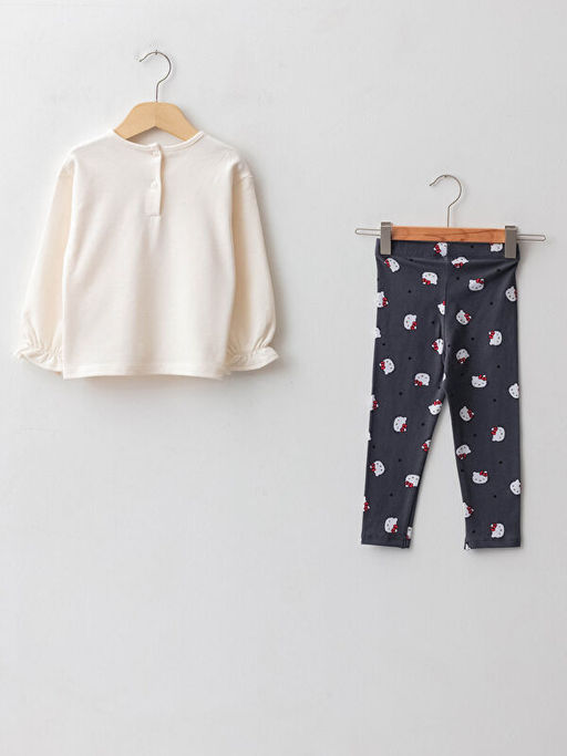 Bisiklet Yaka Uzun Kollu Hello Kitty Bask?l? K?z Bebek Sweatshirt ve Tayt 2li Tak?m - Waikiki фото 2