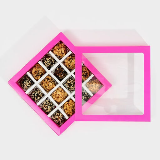 Цена за 5 шт. Коробка для конфет, кондитерская упаковка, 16 ячеек, «Фуксия» 17.7×17.7×3.8 см