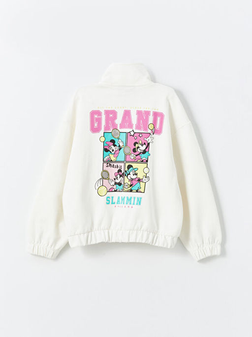 Dik Yaka Minnie Mouse Bask?l? K?z ?ocuk Fermuarl? Sweatshirt