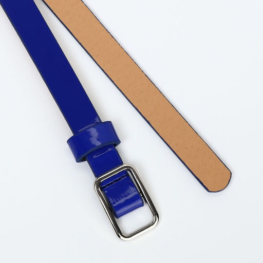 Ремень женский тонкий, 110×1.3 см, прямоугольная пряжка металл, серебристая, синий