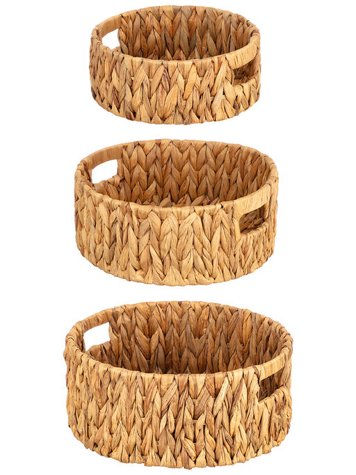 Набор 3 плетеных корзин 25*25*10 см, 30*30*12,5 см, 33*33*14 см, водный гиацинт