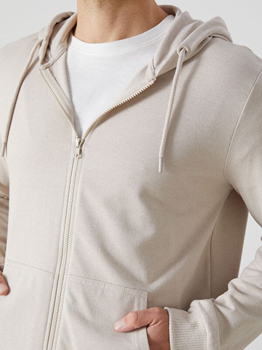 Kap??onlu Uzun Kollu Erkek Fermuarl? Sweatshirt