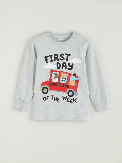 Bask?l? Erkek ?ocuk Pijama Tak?m?