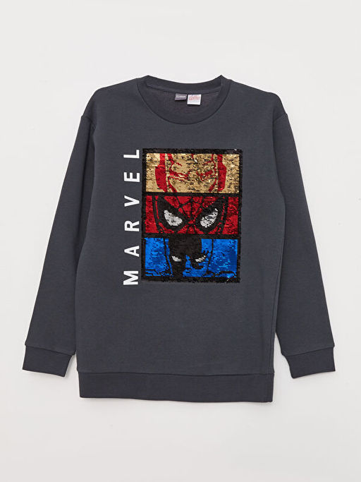 Bisiklet Yaka Marvel Bask?l? ?ift Y?nl? Payetli Uzun Kollu Erkek ?ocuk Sweatshirt - Waikiki фото 2