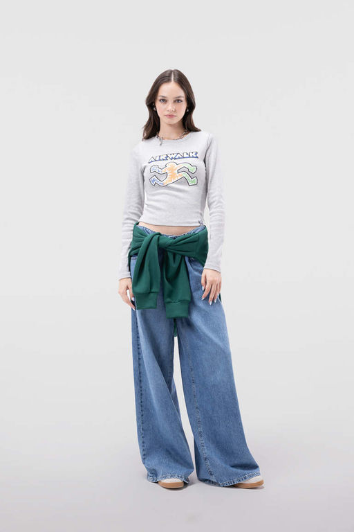 Приталенная футболка Cool Airwalk с круглым вырезом и длинными рукавами в рубчик - Defacto фото 2