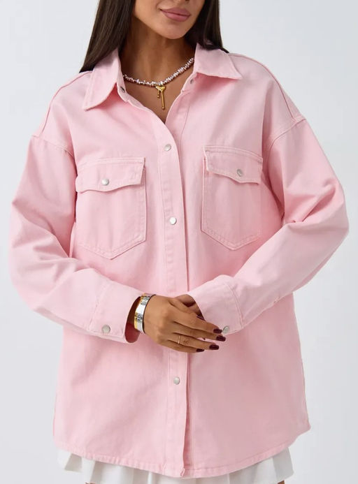 K13011 Джинсовая рубашка OVER SIZE РОЗОВЫЙ