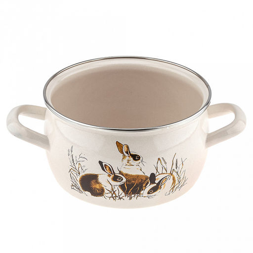 Зайчата Кастрюля эмалированная 2,0л, форма полусфера, стеклянная крышка, нержавеющий ободок (Россия) - Домашняя мода фото 3