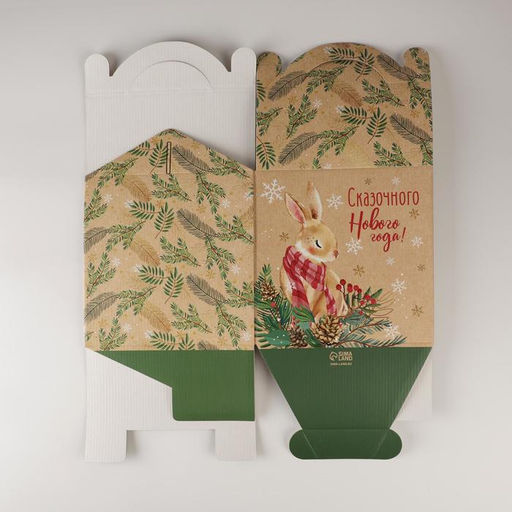 Цена за 5 шт. Коробка кондитерская новогодняя с окном, сундук, «Сказка» 20×20×20 см