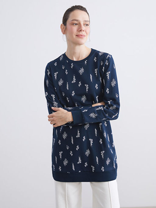 Bisiklet Yaka ?i?ekli Kad?n Sweatshirt Tunik