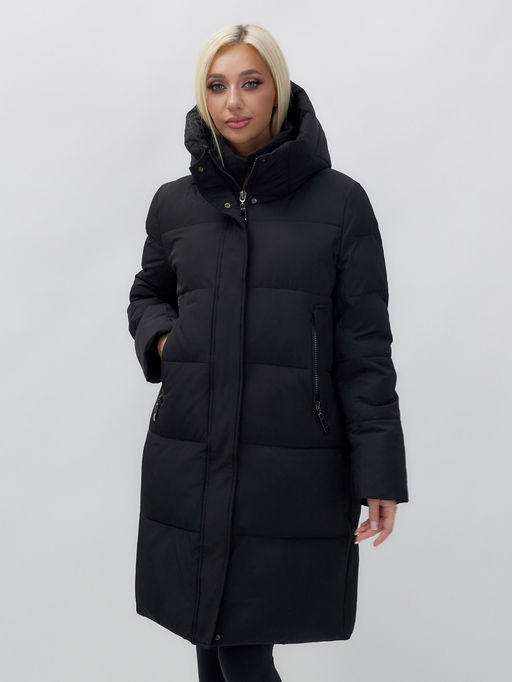 Куртка зимняя женская с капюшоном удлиненная стеганная черного цвета 9629Ch - Mtforce фото 11