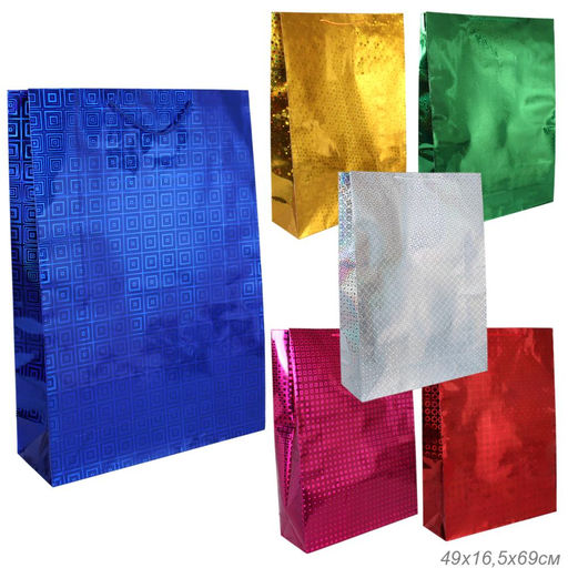 Цена за 12 шт. Пакет подарочный 49х69х16,5 голография / GW-118 /уп 12/180/плотность бумаги 157г/м2 микс - ГалеонТрейд фото 9