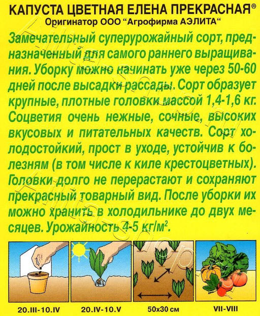 Капуста цветная Елена Прекрасная 0,3г (Аэлита)