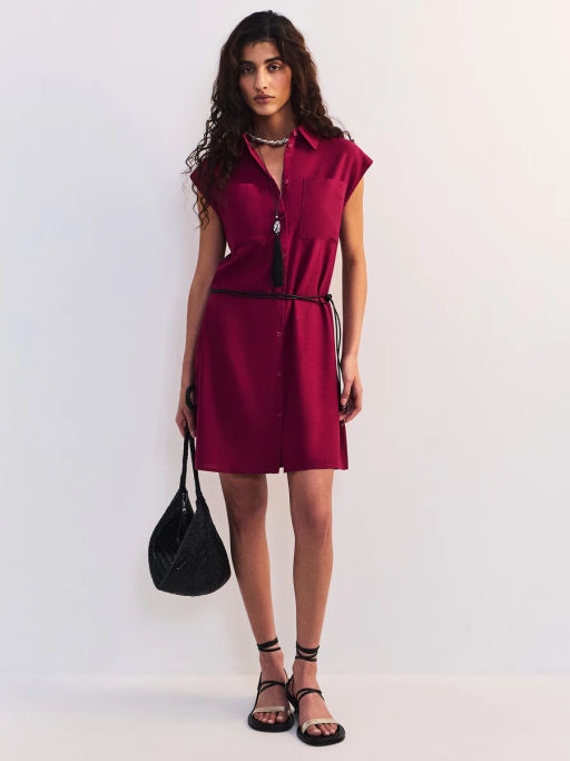 Льняное платье-рубашка с поясом ZR2605012907-91 / Zarina