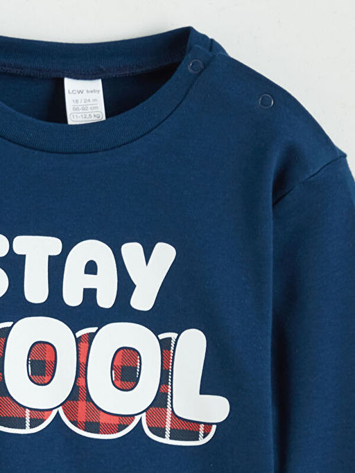 Bisiklet Yaka Uzun Kollu Bask?l? Erkek Bebek Pijama Tak?m?