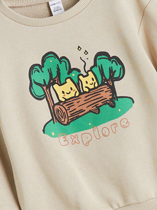 Bisiklet Yaka Bask?l? Erkek ?ocuk Sweatshirt