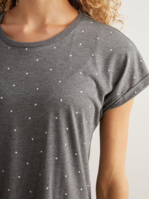 Bisiklet Yaka Bask?l? Kad?n Gecelik