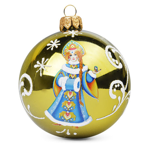 Шар Росписная Снегурочка, 80 мм., золотая в подарочной упаковке - Коломеев фото 2