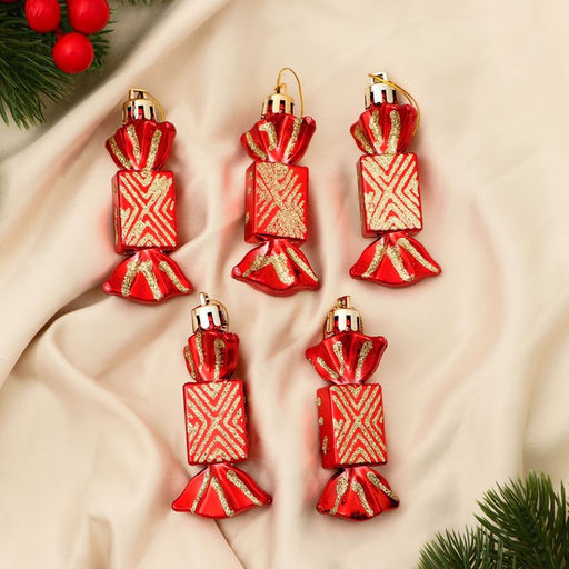 Цена за 2 шт. Ёлочные игрушки 5 шт. Конфеты - геометрия 1.57 см, красный