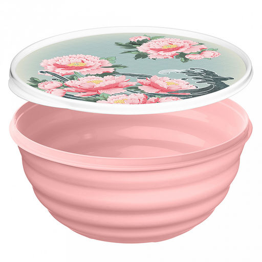 Миска пластмассовая "Latina" 2,1л, д20,7см, h9,6см, розовый, с крышкой, с декором "Сад пионов" (Россия)