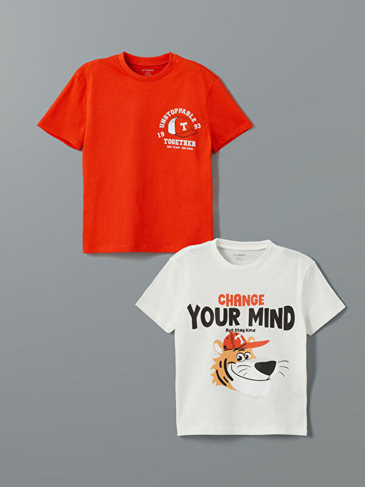 Bisiklet Yaka Bask?l? Erkek Bebek Ti??rt 2li