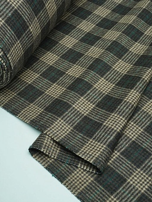 Шерсть пальтово-костюмная Твид Клетка цв.бежево-зеленый на коричневом, ш.1.5м, шерсть-50%, п/э-50% - Купава фото 9