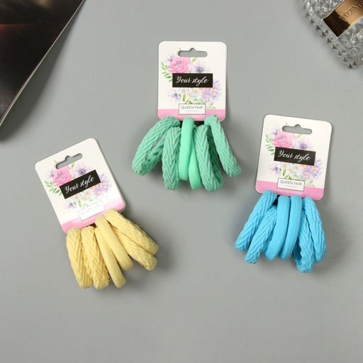 Цена за 5 шт. Резинка для волос QF «Спорт», набор 6 шт., ассорти узор, 4.5 см, МИКС