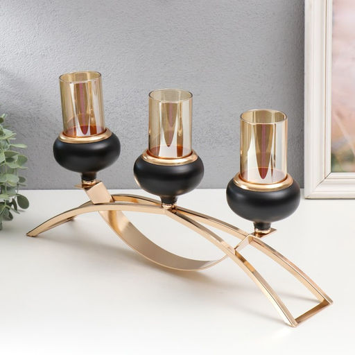 Подсвечник на 3 свечи «Тёмный рыцарь», металл, стекло, чёрный матовый с золотом, 40×25×12 см