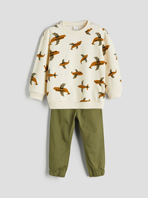 Bask?l? Erkek ?ocuk Sweatshirt ve E?ofman Alt 2li