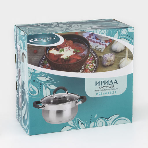 Кастрюля Катунь «Ирида», 5.2 л, d=22 см, капсульное дно, индукция, нержавеющая сталь, AISI - 201