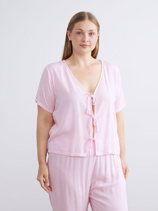 V Yaka ?izgili Kad?n Pijama Tak?m?