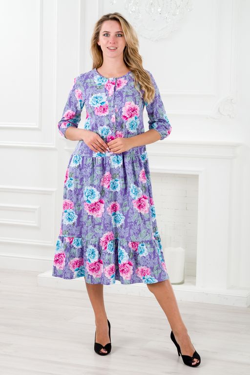 Платье женское из кулирки Софи пион на фиолетовом - Амадэль фото 3