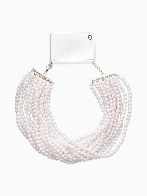 Чокер-бусы многослойный «Жемчужная императрица», 12 рядов, №6, L=30 см+10 см, белый в серебре