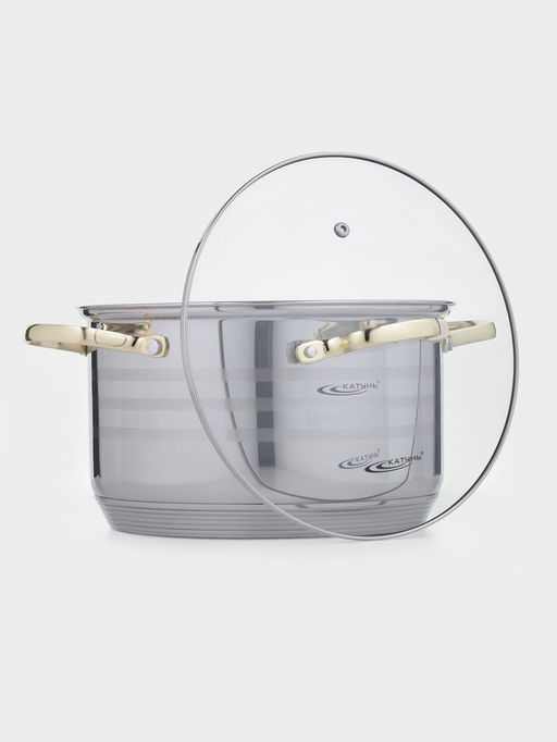 Кастрюля Катунь «ЭЛИС ГОЛД», 5.5 л, 24×13.5 см, стеклянная крышка, нержавеющая сталь, ручки золотистые