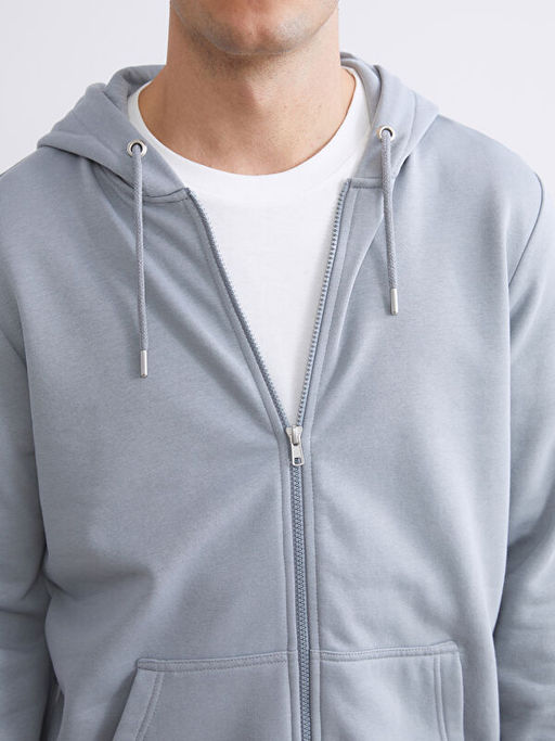 Kap??onlu Uzun Kollu Erkek Fermuarl? Sweatshirt