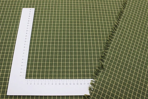 Пестрядь Бежевая клетка (12*12мм) на т.болотно-зеленом, ш.1.46м, хлопок-95%, п/э-5%, 140гр/м.кв - Купава фото 5