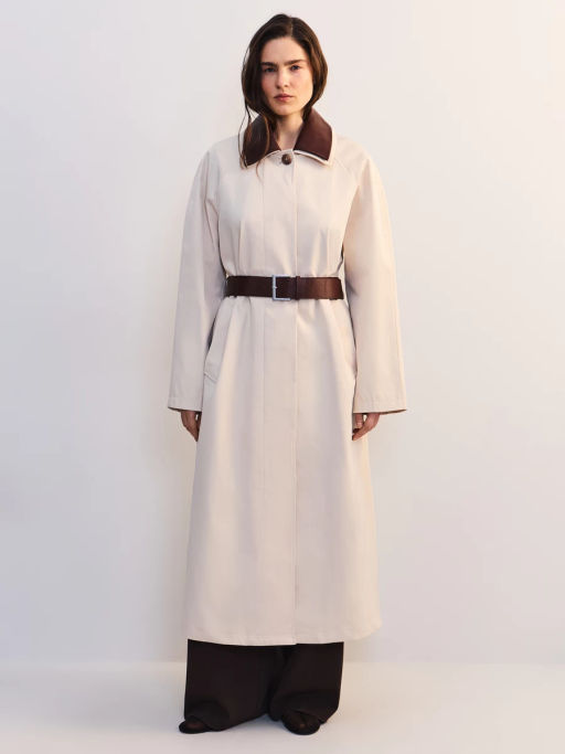 Плащ с кожаным воротником и ремнем ZR2604102217-60 / Zarina  фото 4