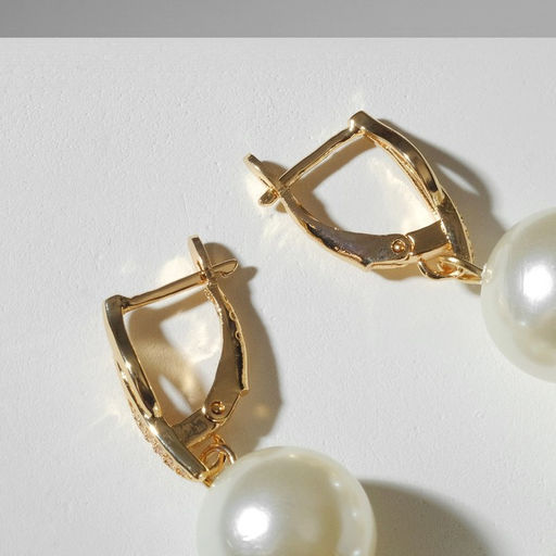 Серьги с жемчугом «Виноград» гроздь с нотой, цвет белый в золоте