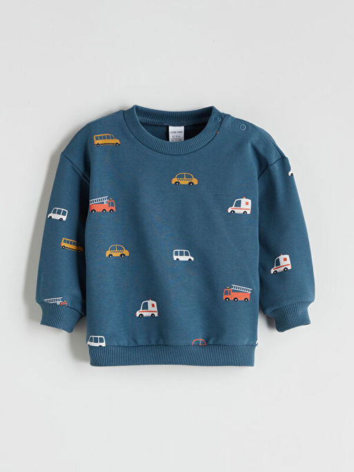 Bask?l? Erkek Bebek Sweatshirt ve E?ofman Alt 2li Tak?m