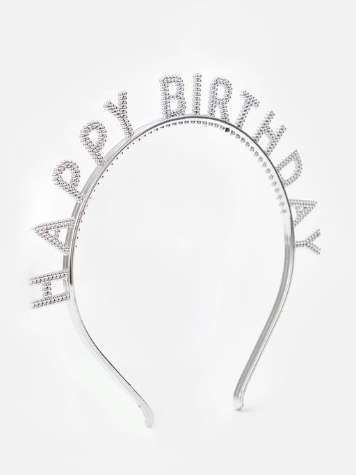 Цена за 2 шт. Ободок "Happy birtday" серебряный
