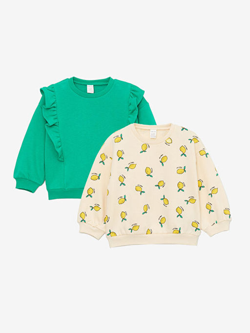 Bisiklet Yaka Uzun Kollu Bask?l? K?z Bebek Sweatshirt 2li