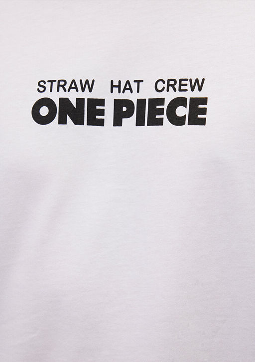 One Piece Bask?l? Beyaz Tisort - Mavi фото 6