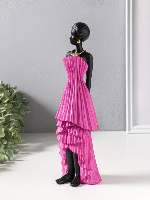 Фигура полистоун «Девушка в ярко-розовом платье с оборками», чёрный, 9×8.5×30.5 см