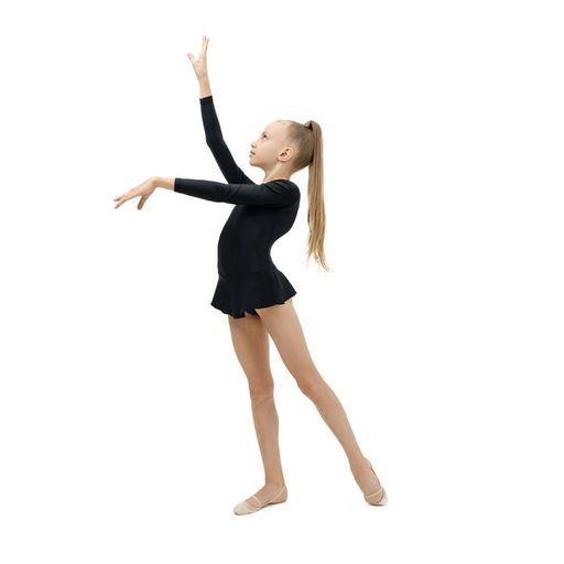 Купальник гимнастический Grace Dance, с юбкой, с длинным рукавом, р. 28, цвет чёрный  фото 6