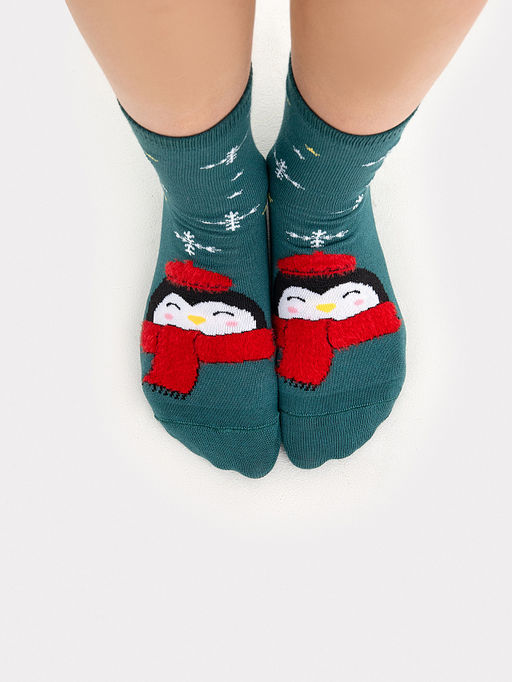 Цена за 5 пар! Носки детские зеленый с рисунком в виде пингвинов - Mark formelle фото 4