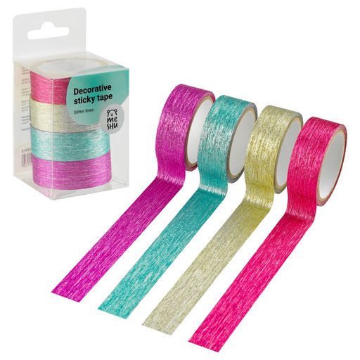 Клейкие ленты декоративные, комплект 4шт., 15мм*3м MESHU "Glitter lines" (MS_55913)